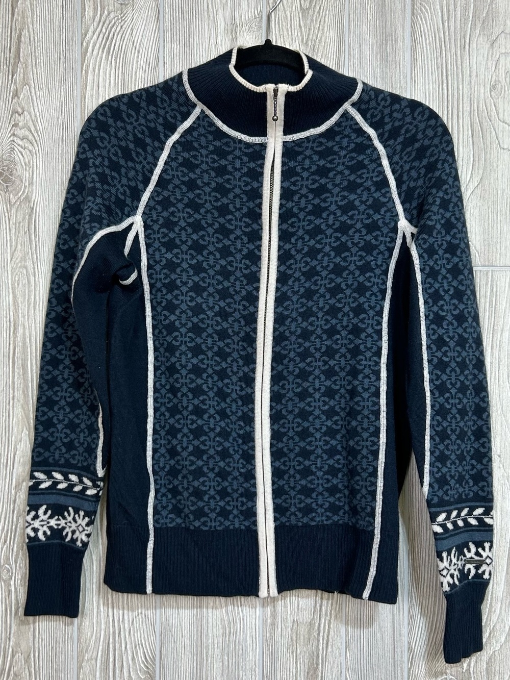 Cabela’s Nordic Fair Isle Merino Wool Blend Cardigan Mock Neck Ski Sweater SZ M